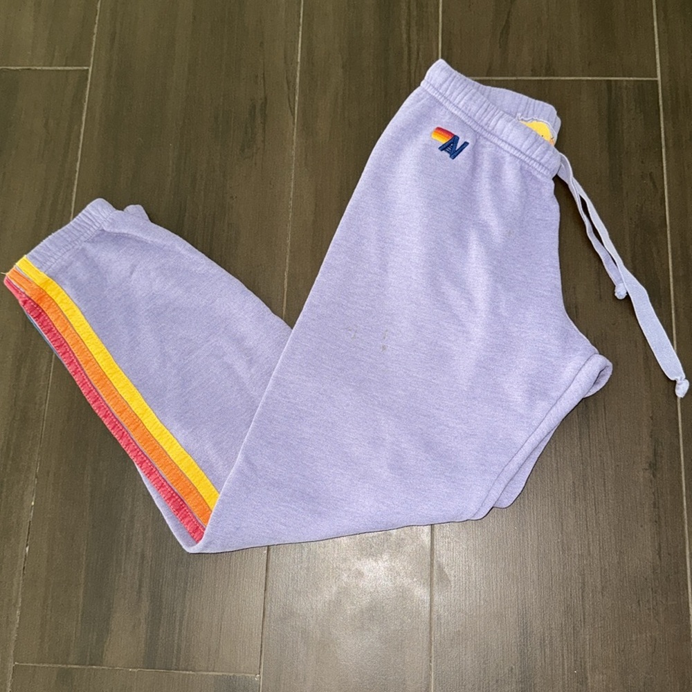 Aviator Nation Lavender Joggers with Multicolor Stripe
